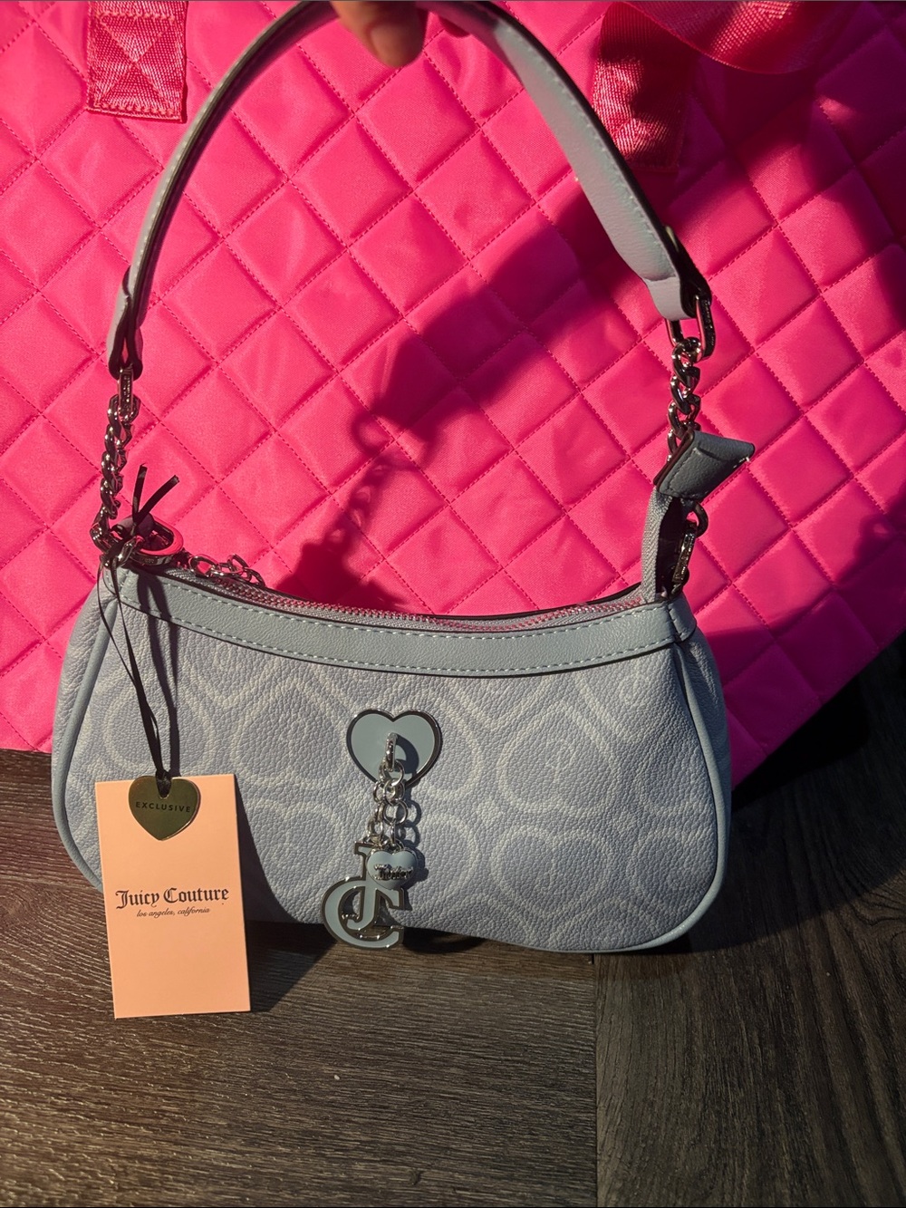 Exclusive Juicy Couture Powder Blue Quilted Logo Mini Shoulder Bag